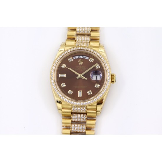 Rolex-DayDate 36mm Dia Pres YG/YG Brown Diam EWF A3255 Mod