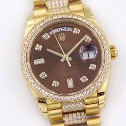 Rolex-DayDate 36mm Dia Pres YG/YG Brown Diam EWF A3255 Mod