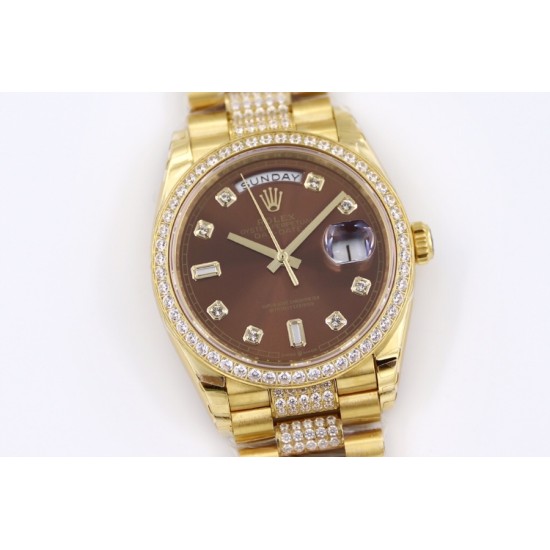Rolex-DayDate 36mm Dia Pres YG/YG Brown Diam EWF A3255 Mod