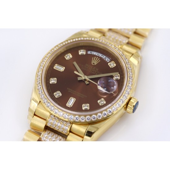 Rolex-DayDate 36mm Dia Pres YG/YG Brown Diam EWF A3255 Mod
