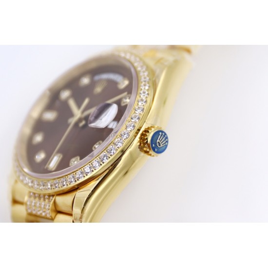 Rolex-DayDate 36mm Dia Pres YG/YG Brown Diam EWF A3255 Mod