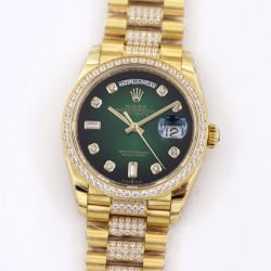 Rolex-DayDate 36mm Dia Pres YG/YG Green Diam EWF A3255 Mod