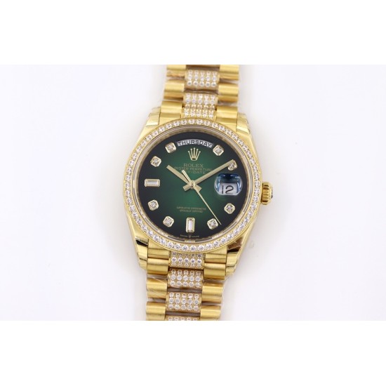 Rolex-DayDate 36mm Dia Pres YG/YG Green Diam EWF A3255 Mod
