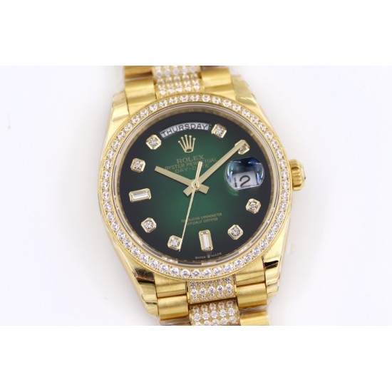 Rolex-DayDate 36mm Dia Pres YG/YG Green Diam EWF A3255 Mod