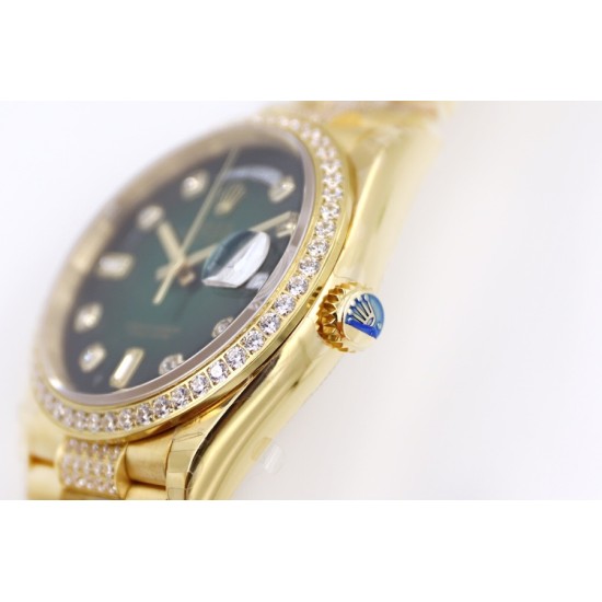 Rolex-DayDate 36mm Dia Pres YG/YG Green Diam EWF A3255 Mod