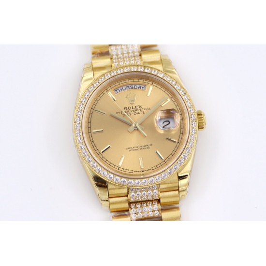 Rolex-DayDate 36mm Dia Pres YG/YG Gold Diam EWF A3255 Mod