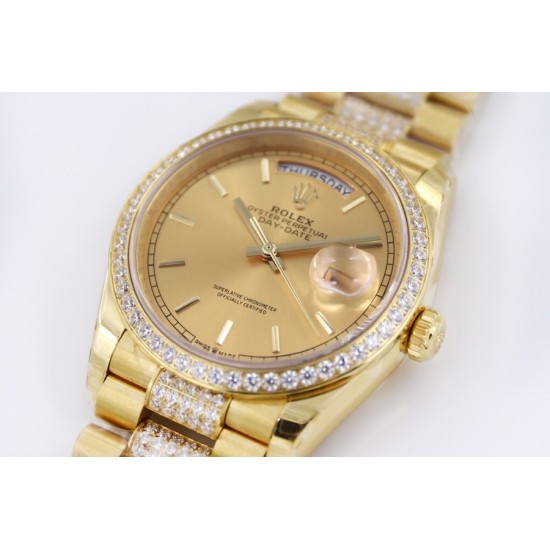 Rolex-DayDate 36mm Dia Pres YG/YG Gold Diam EWF A3255 Mod