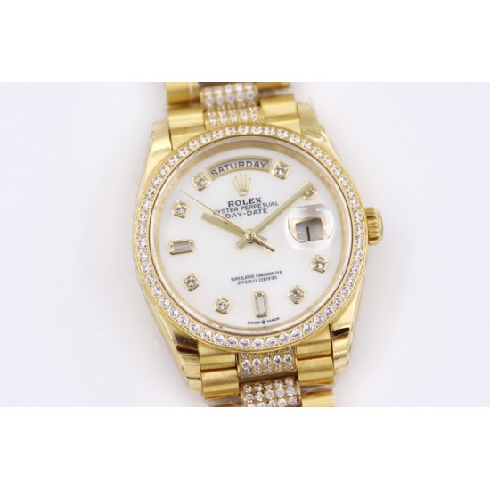 Rolex-DayDate 36mm Dia Pres YG/YG Wht MOP Diam EWF A3255 Mo