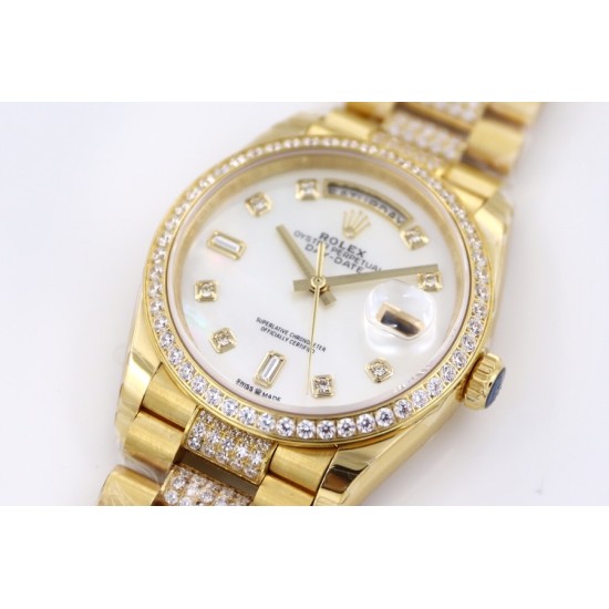 Rolex-DayDate 36mm Dia Pres YG/YG Wht MOP Diam EWF A3255 Mo