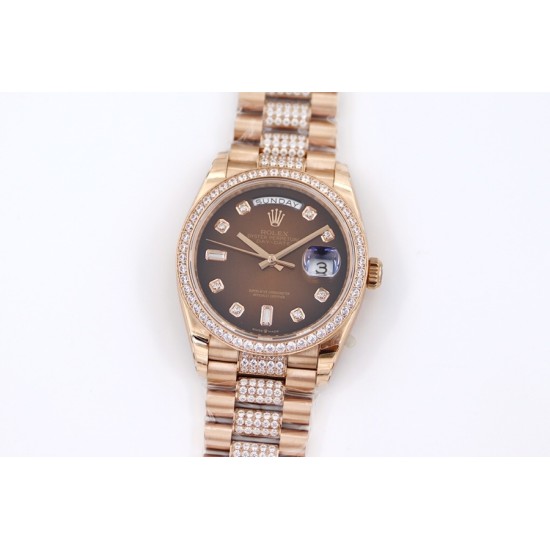 Rolex-DayDate 36mm Dia Pres RG/RG G-Brown Diam EWF A3255 Mo