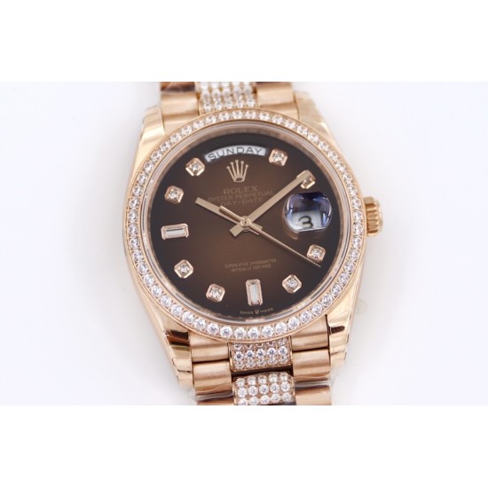 Rolex-DayDate 36mm Dia Pres RG/RG G-Brown Diam EWF A3255 Mo