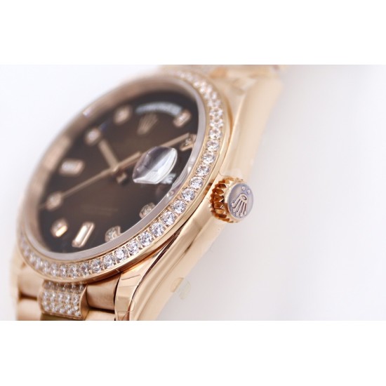 Rolex-DayDate 36mm Dia Pres RG/RG G-Brown Diam EWF A3255 Mo