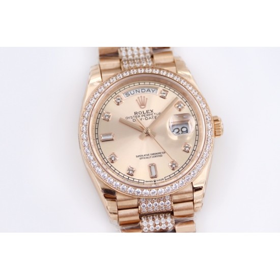 Rolex-DayDate 36mm Dia Pres RG/RG Gold Diam EWF A3255 Mod