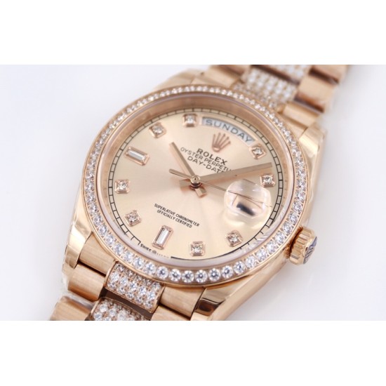 Rolex-DayDate 36mm Dia Pres RG/RG Gold Diam EWF A3255 Mod