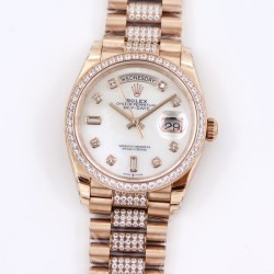 Rolex-DayDate 36mm Dia Pres RG/RG Wht MOP Diam EWF A3255 Mo