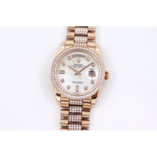 Rolex-DayDate 36mm Dia Pres RG/RG Wht MOP Diam EWF A3255 Mo