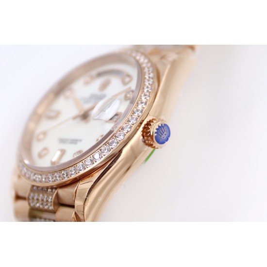 Rolex-DayDate 36mm Dia Pres RG/RG Wht MOP Diam EWF A3255 Mo