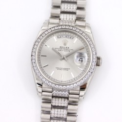 Rolex-DayDate 228206 SS/SS Silv Wht Diam EWF A3235