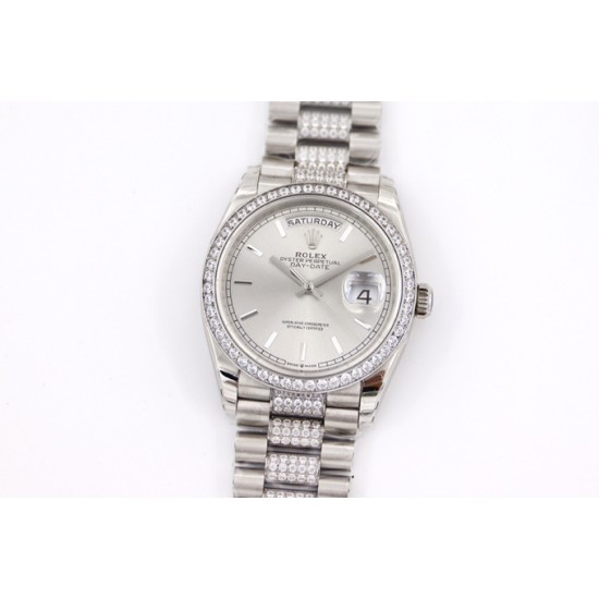 Rolex-DayDate 228206 SS/SS Silv Wht Diam EWF A3235