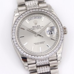 Rolex-DayDate 228206 SS/SS Silv Wht Diam EWF A3235