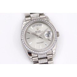 Rolex-DayDate 228206 SS/SS Silv Wht Diam EWF A3235