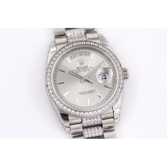 Rolex-DayDate 228206 SS/SS Silv Wht Diam EWF A3235