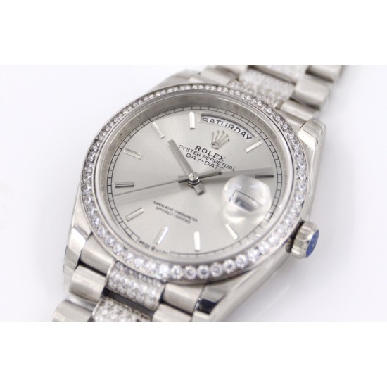 Rolex-DayDate 228206 SS/SS Silv Wht Diam EWF A3235