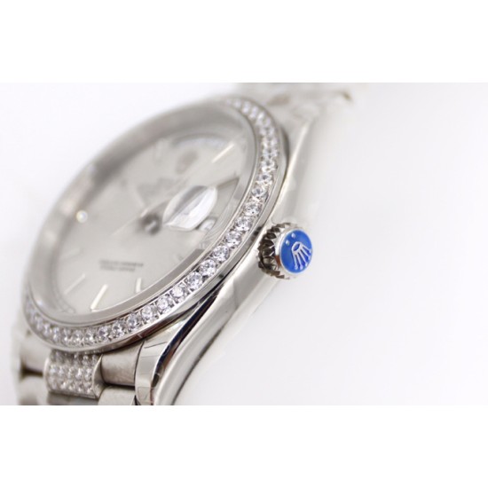 Rolex-DayDate 228206 SS/SS Silv Wht Diam EWF A3235
