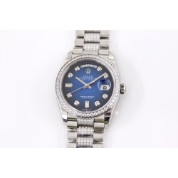 Rolex-DayDate 36mm Dia Pres SS/SS G-Blue Diam EWF A3255 Mod