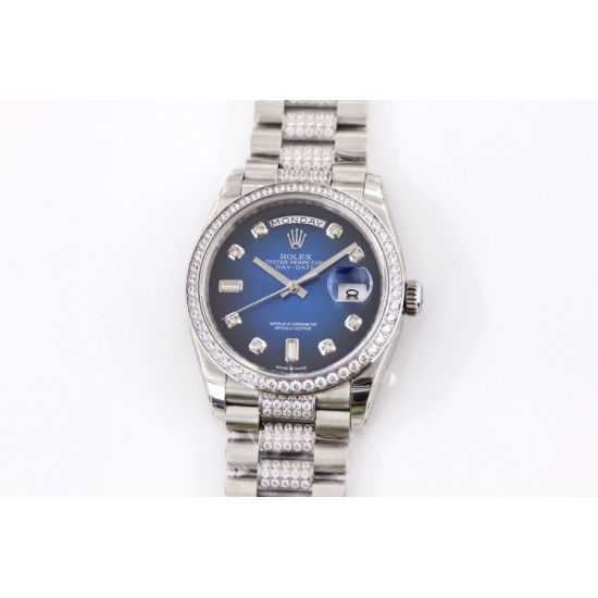 Rolex-DayDate 36mm Dia Pres SS/SS G-Blue Diam EWF A3255 Mod