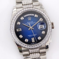 Rolex-DayDate 36mm Dia Pres SS/SS G-Blue Diam EWF A3255 Mod