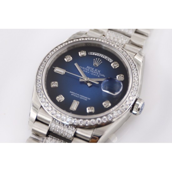 Rolex-DayDate 36mm Dia Pres SS/SS G-Blue Diam EWF A3255 Mod