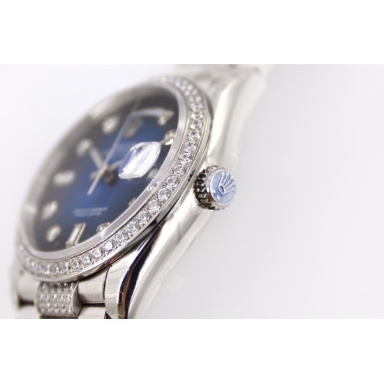 Rolex-DayDate 36mm Dia Pres SS/SS G-Blue Diam EWF A3255 Mod