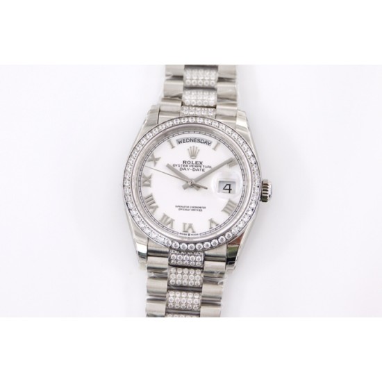 Rolex-DayDate 128239 36mm SS/SS White/Rmn Diam EWF V3 VR3255(Gain Weight)