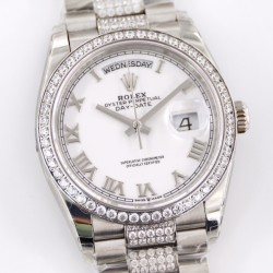 Rolex-DayDate 128239 36mm SS/SS White/Rmn Diam EWF V3 VR3255(Gain Weight)