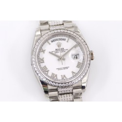 Rolex-DayDate 128239 36mm SS/SS White/Rmn Diam EWF V3 VR3255(Gain Weight)