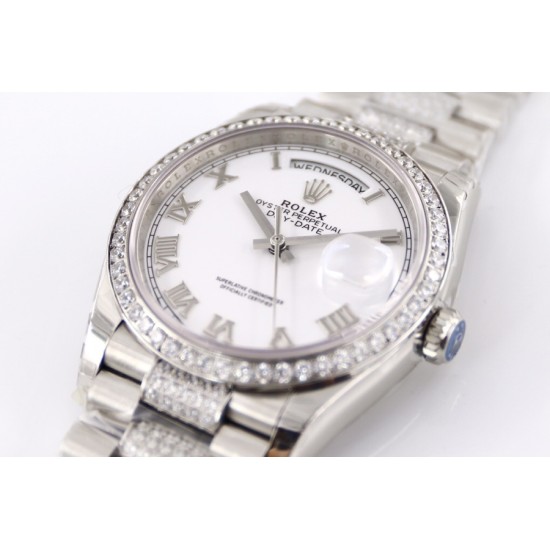 Rolex-DayDate 128239 36mm SS/SS White/Rmn Diam EWF V3 VR3255(Gain Weight)
