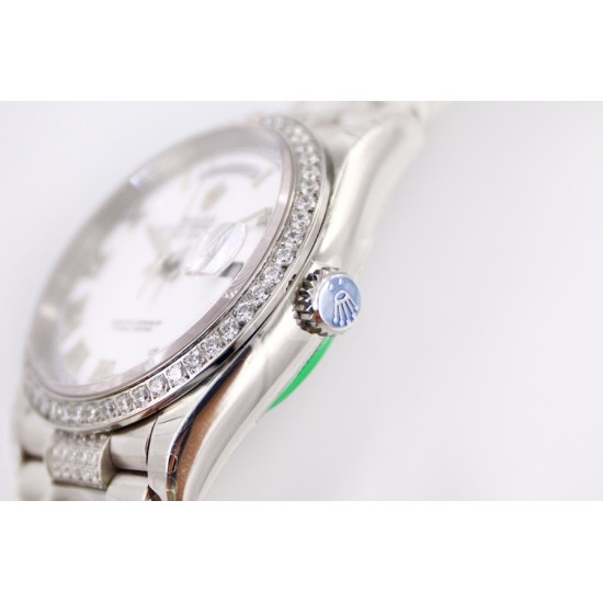 Rolex-DayDate 128239 36mm SS/SS White/Rmn Diam EWF V3 VR3255(Gain Weight)