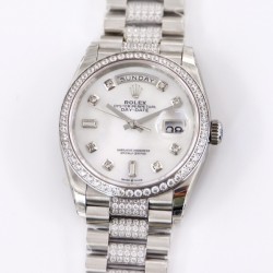 Rolex-DayDate 36mm Dia Pres SS/SS Wht MOP Diam EWF A3255 Mo