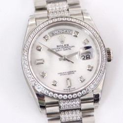 Rolex-DayDate 36mm Dia Pres SS/SS Wht MOP Diam EWF A3255 Mo