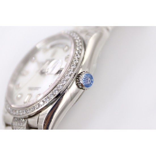 Rolex-DayDate 36mm Dia Pres SS/SS Wht MOP Diam EWF A3255 Mo