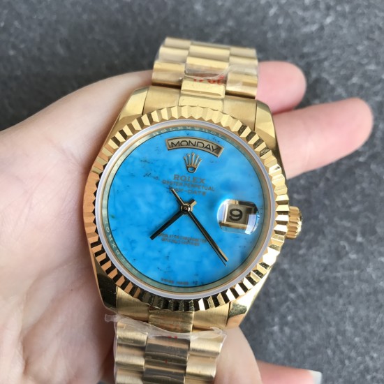 Rolex-DayDate 36mm YG/YG Flt Pres Turquoise Dial RAF A2836