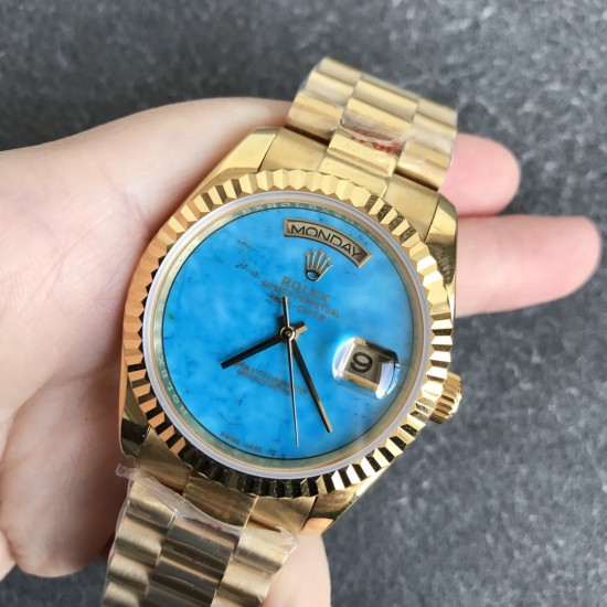 Rolex-DayDate 36mm YG/YG Flt Pres Turquoise Dial RAF A2836