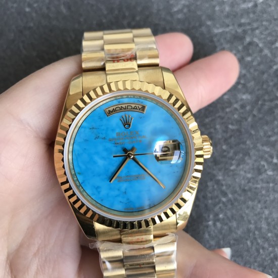 Rolex-DayDate 36mm YG/YG Flt Pres Turquoise Dial RAF A2836