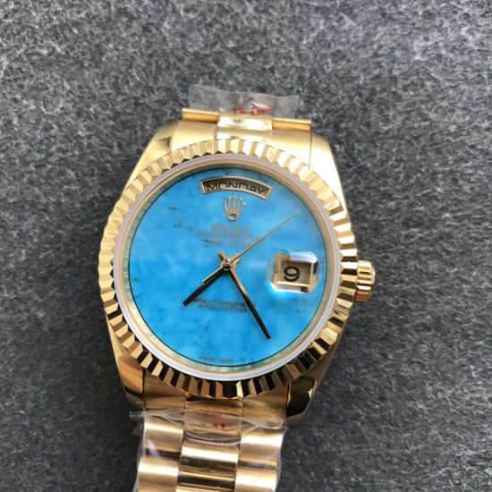 Rolex-DayDate 36mm YG/YG Flt Pres Turquoise Dial RAF A2836