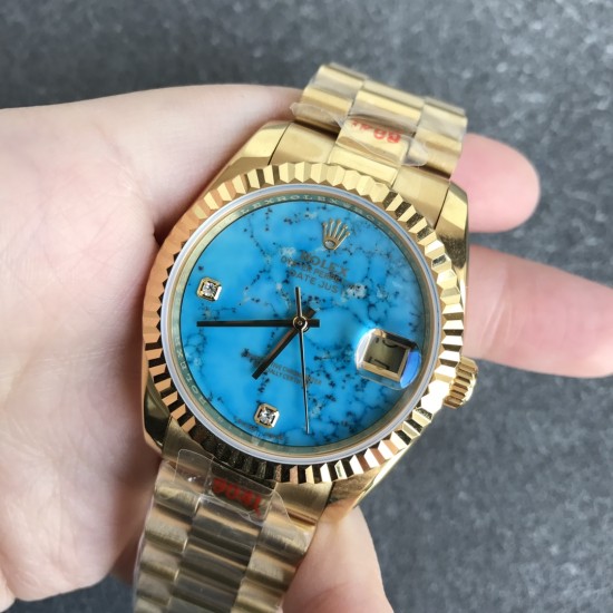 Rolex-DayDate 36mm YG/YG Flt Pres Turquoise Dial RAF A2836