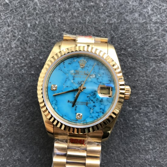 Rolex-DayDate 36mm YG/YG Flt Pres Turquoise Dial RAF A2836