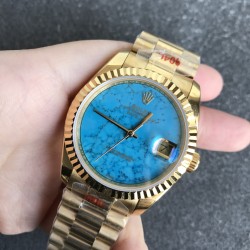 Rolex-DayDate 36mm YG/YG Flt Pres Turquoise Dial RAF A2836