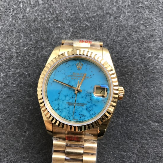 Rolex-DayDate 36mm YG/YG Flt Pres Turquoise Dial RAF A2836