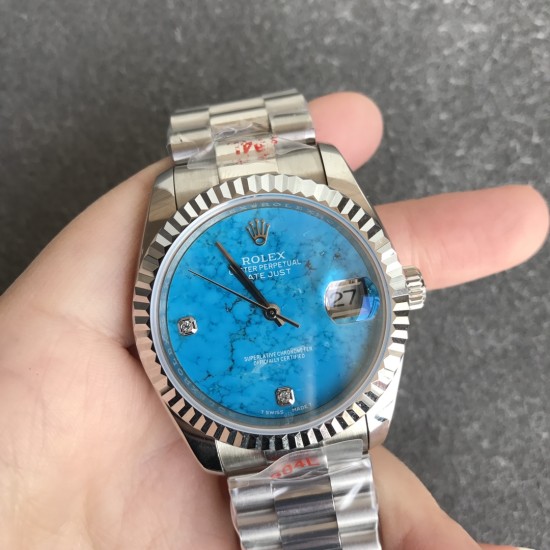 Rolex-DayDate 36mm SS/SS Flt Pres Turquoise Dial RAF A2836